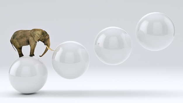 Elefant und Ball 3D-Rendering