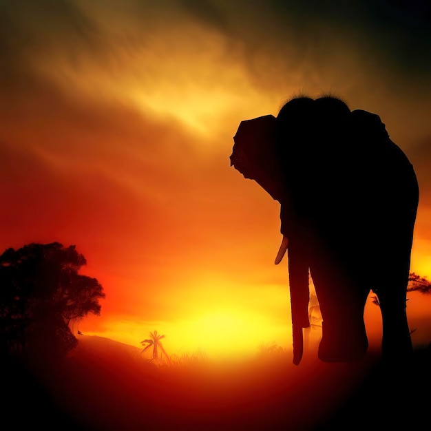 Elefant und Sonnenuntergang