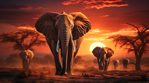 Elefante africano al atardecergenerativo ai