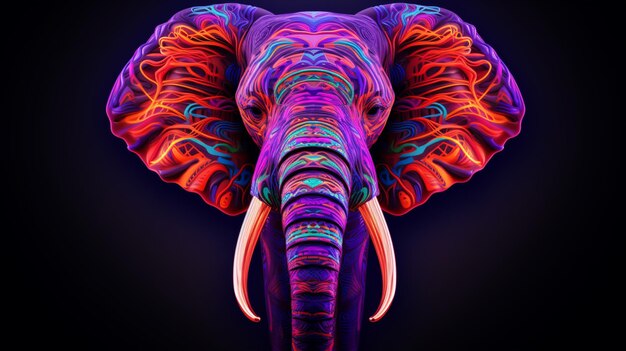 Foto elefante africano animal de neón ilustración en color ia imágenes generadas