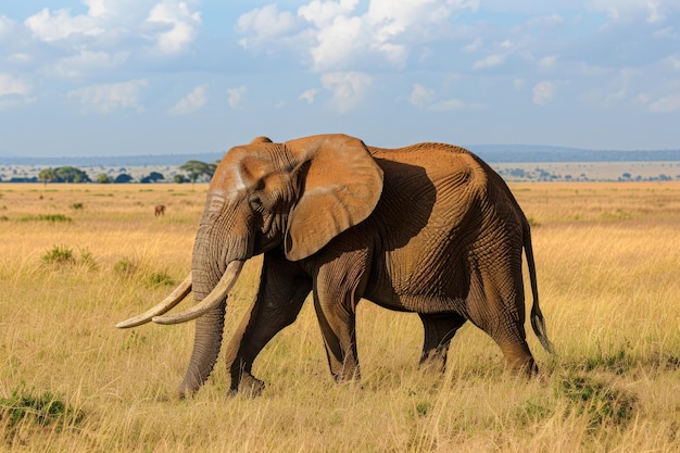 Elefante africano caminhando no Parque Nacional Savannah