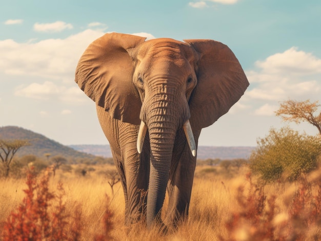 Elefante africano en un campo de la sabana