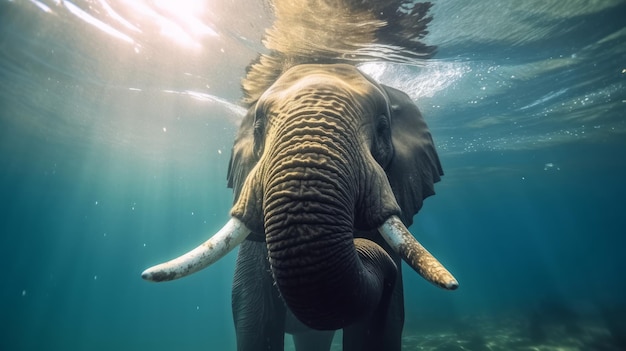 Elefante africano nada con gracia bajo el agua IA generativa