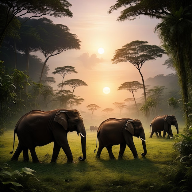 Elefante y animales salvajes en la selva Elefante africano en la selva
