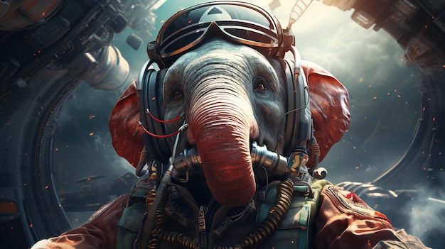 Elefante antropomórfico astronauta ilustração de arte digital
