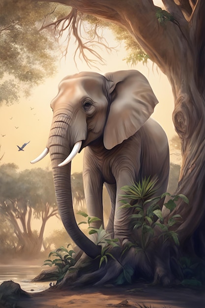 Elefante con árbol