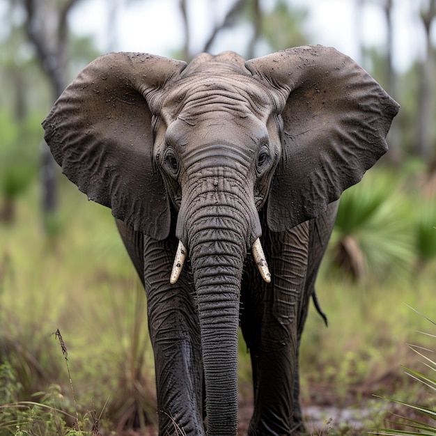 Un elefante con árboles en el fondo de cerca IA generativa