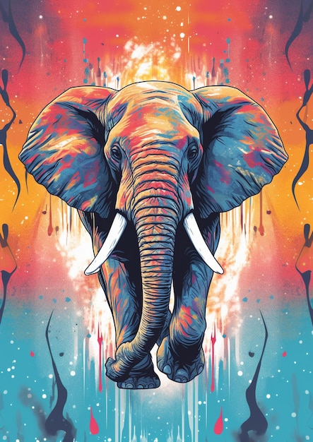 Elefante de arte de línea con fondo de color abstracto