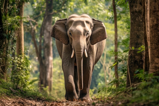 Elefante asiático andando na selva
