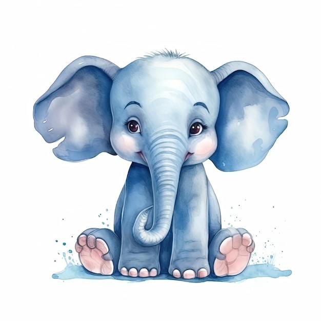 Elefante azul de acuarela Ilustración AI Generativo