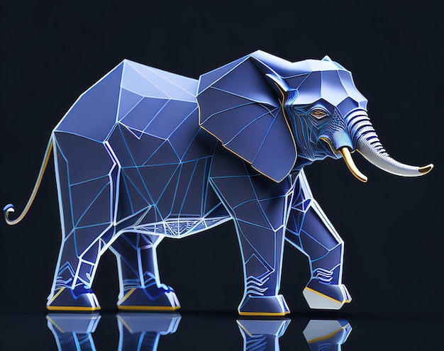 Un elefante azul con un patrón de diamantes en la cara.