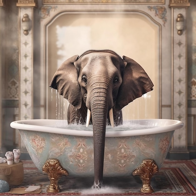 Elefante bañándose en una bañera IA generativa