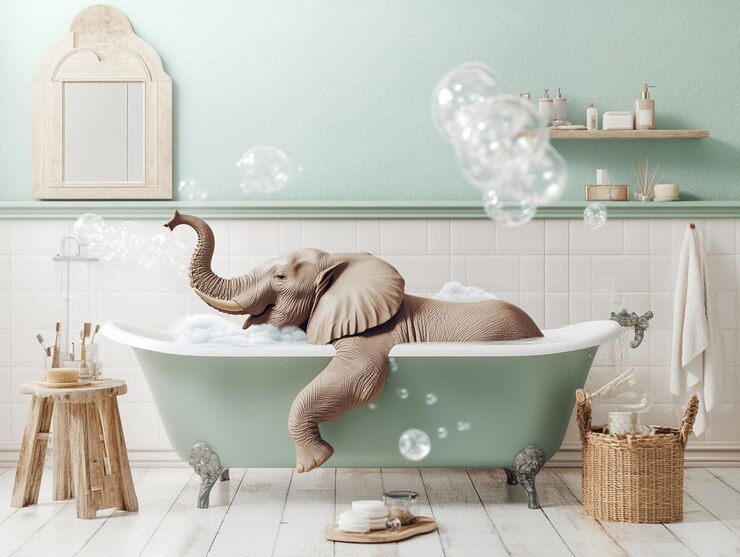 Un elefante en la bañera una imagen mágica caprichosa un hermoso baño