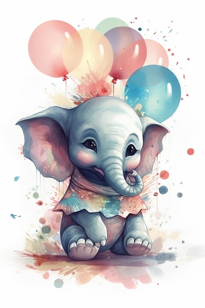 Un elefante bebé con globos