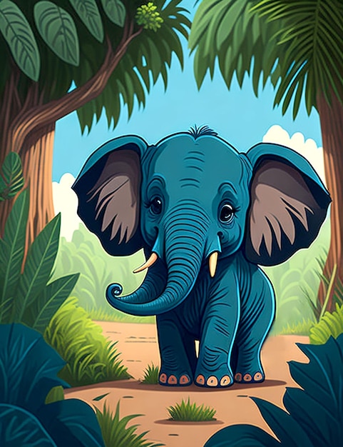 Elefante bebé en la ilustración de la selva