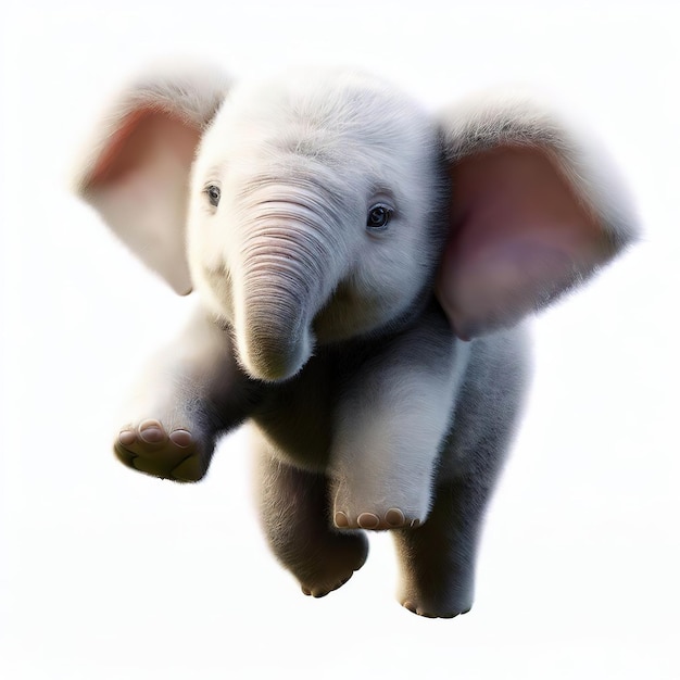 Un elefante bebé con orejas grandes corre.