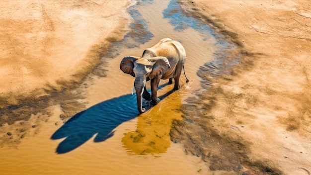 Un elefante bebe de un río en el delta del okavango.