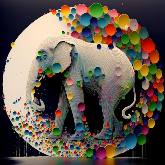 Foto un elefante blanco enmarcado por gotas de pintura de aceite vibrante