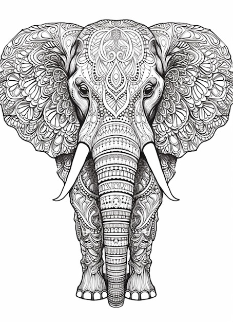 Foto un elefante blanco y negro con patrones intrincados en su cabeza ai generativa