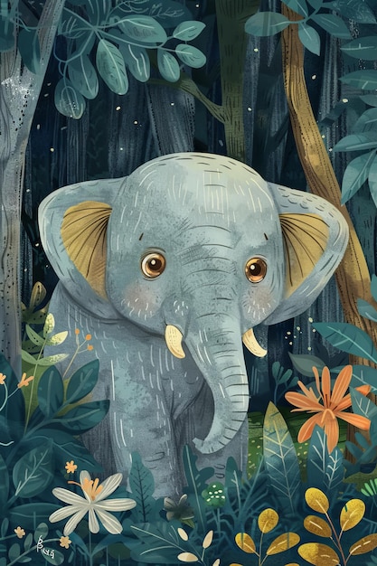 elefante bonito na floresta ilustração de crianças