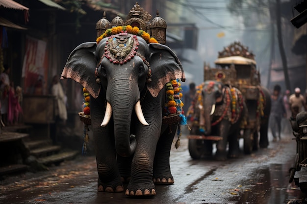 un elefante camina por una calle