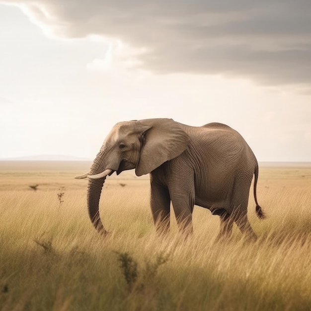 Un elefante camina por un campo de hierba alta.