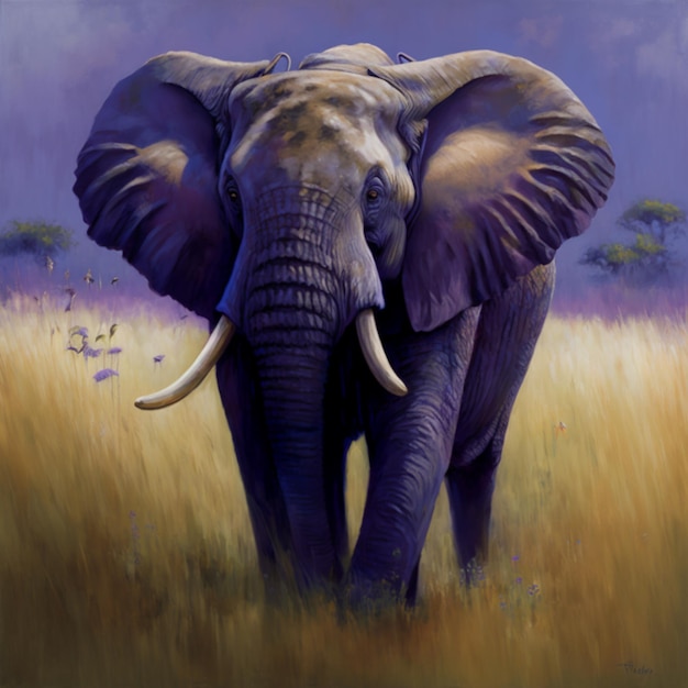 Un elefante camina por un campo de hierba.