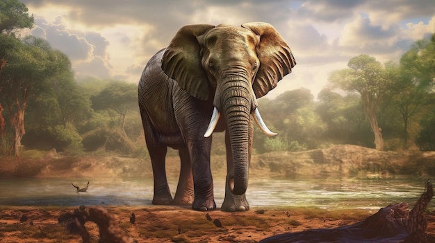 Un elefante caminando en un río Arte generativo con IA