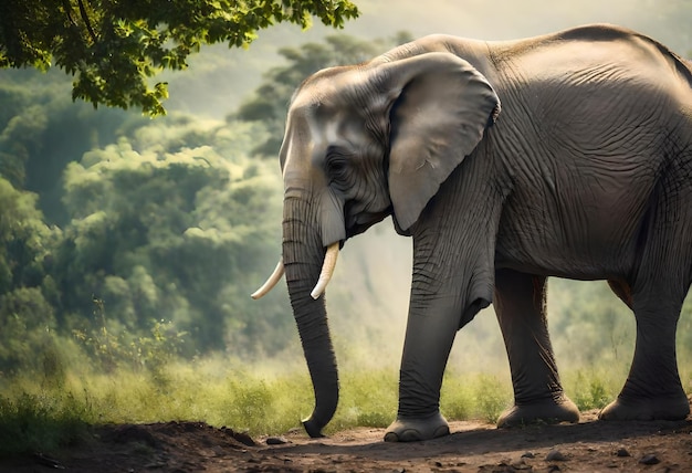 un elefante con colmillos en el lado