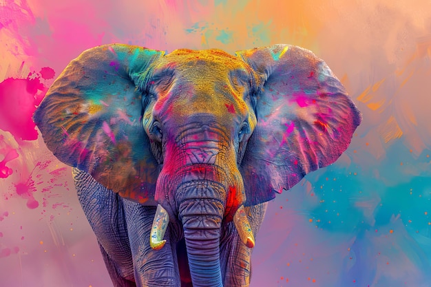 Elefante con un colorido fondo artístico