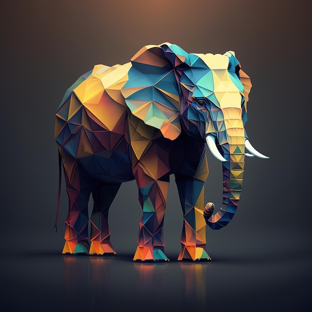 Un elefante colorido con un fondo negro y un fondo negro.