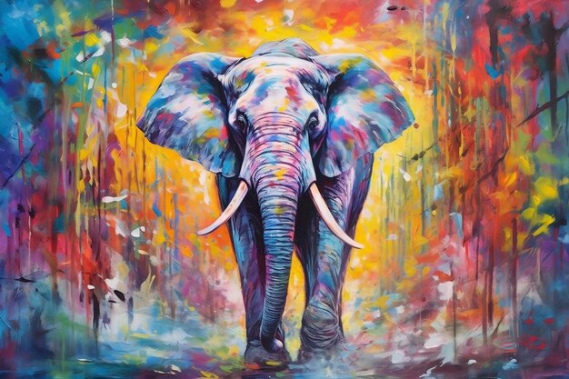 Elefante colorido pintando vida selvagem vibrante e expressão artística IA generativa