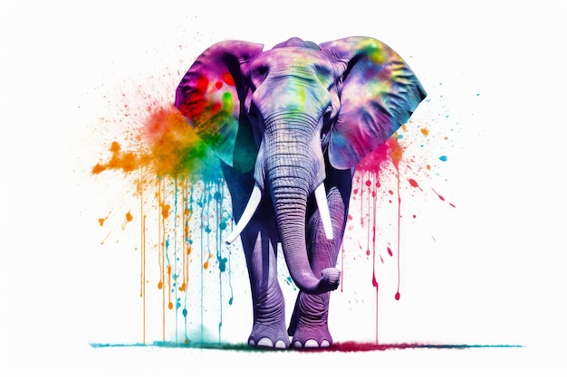Foto elefante com tinta colorida espalhada por todo o corpo generative ai
