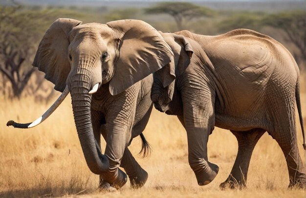 Elefante correndo na pista de fundo natureza do deserto vida selvagem e neve