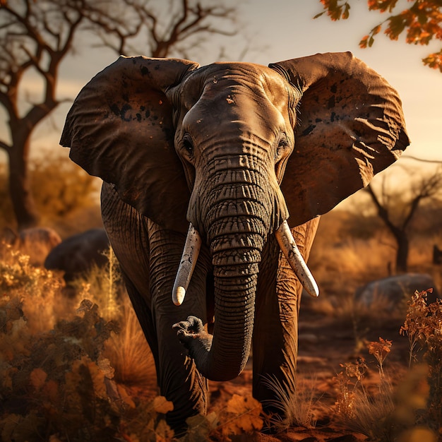 Foto un elefante curioso con la trompa arrugada en una sabana africana ilustración hiperrealista arte fotográfico