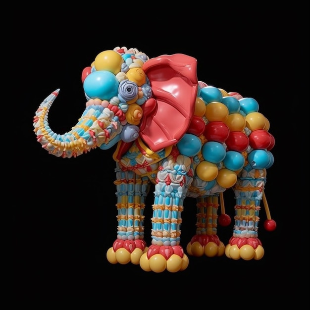 Elefante de balão brilhantemente colorido com presa vermelha e presa generativa ai