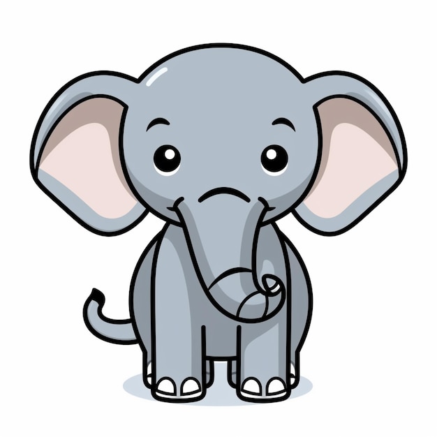 Foto elefante de desenho animado com uma presa longa em frente a um fundo branco generativo ai