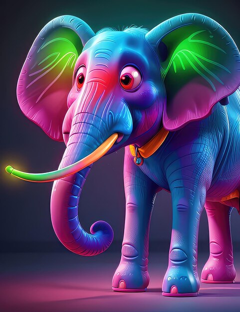 Elefante de néon arco-íris Um retrato artístico surrealista para publicidade comercial e editorial