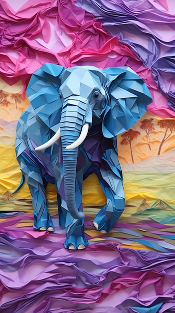 Elefante de seda de papel em camadas Uma obra de arte extravagante