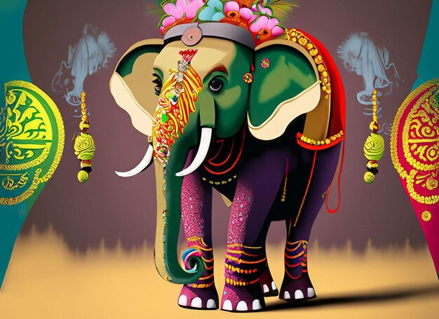 Foto elefante decorado em 3d para o onam feliz