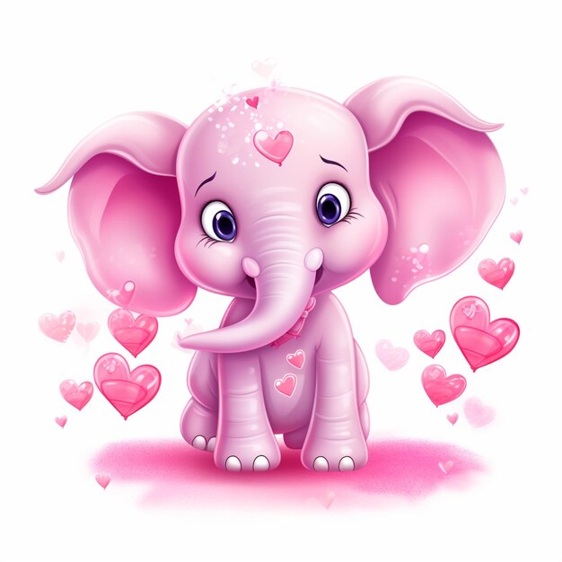 Foto elefante de dibujos animados con corazones en un fondo blanco