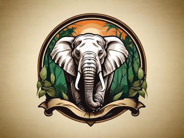 Foto elefante en el diseño del logotipo de conservación de animales de la selva insignias de safari de vida silvestre fondo