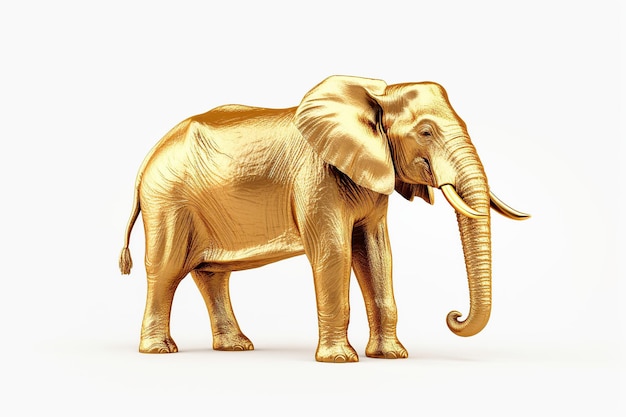 elefante dourado sobre fundo branco