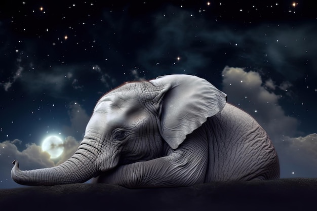 Elefante duerme en la nube Ilustración AI GenerativexA