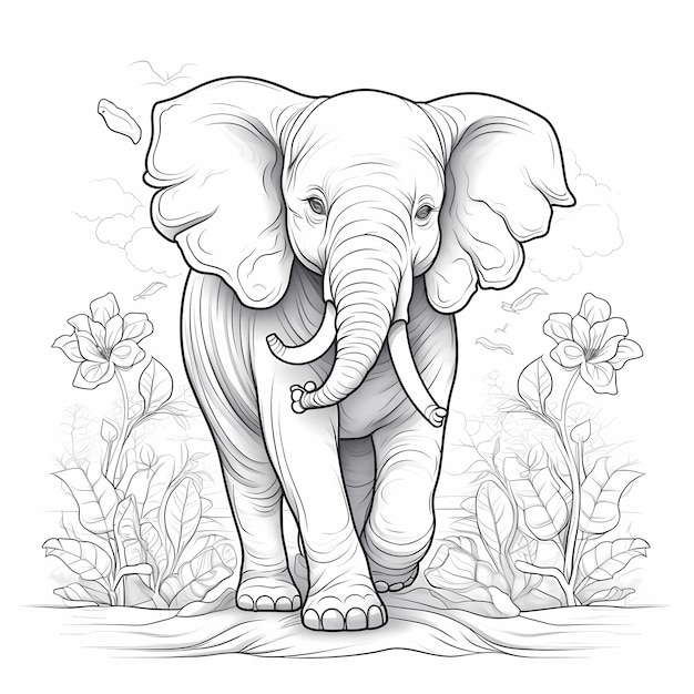 Elefante dulce y simple muy fácil para colorear para niños