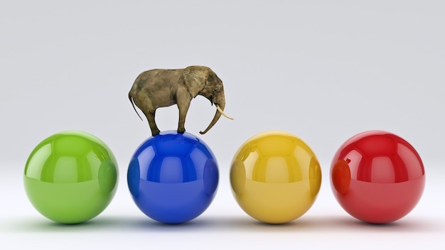 elefante e bola renderização 3D