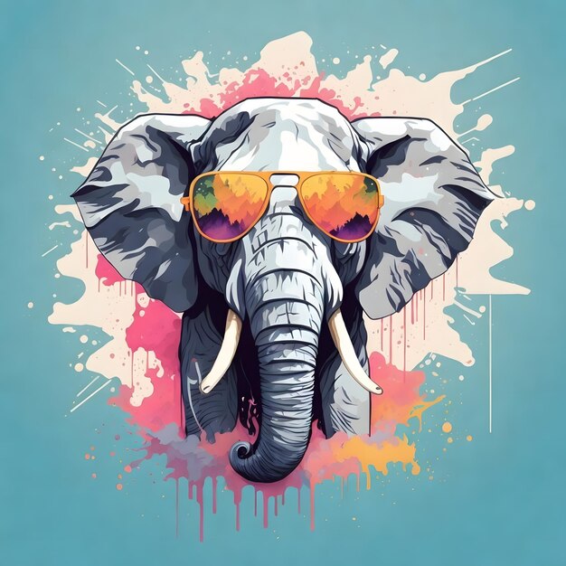 Elefante elegante con gafas de sol de moda Ilustración para pegatinas y diseños de camisetas AI Generative