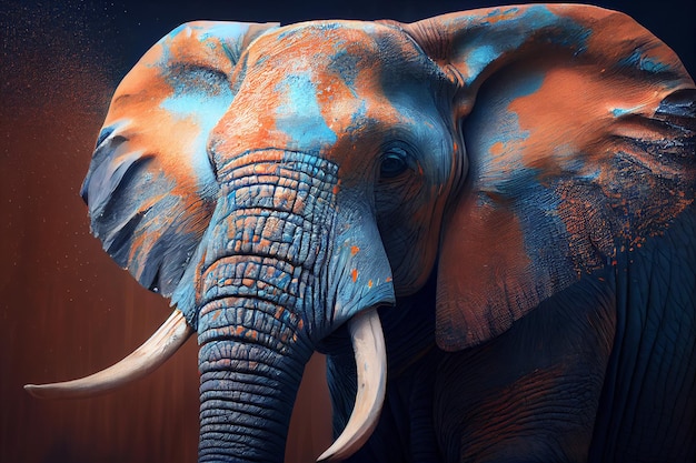 Elefante em tinta azul e laranja generative ai
