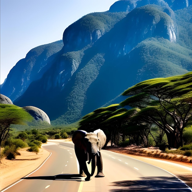 Elefante em uma estrada