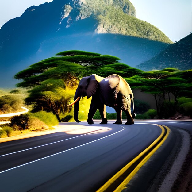 Elefante em uma estrada